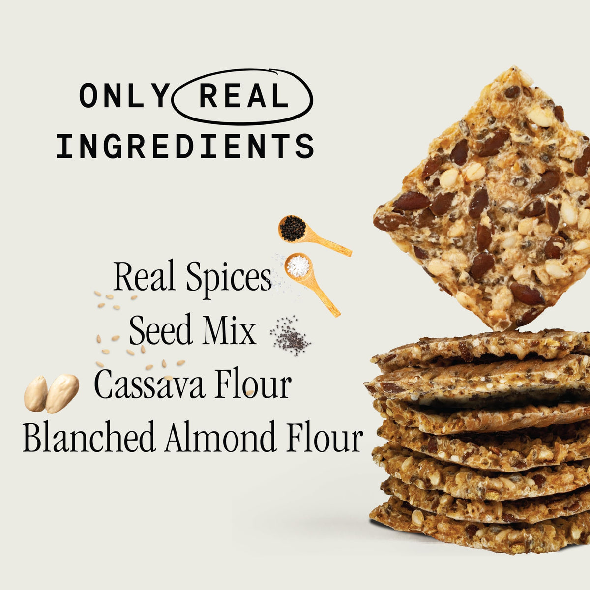 Julian Bakery Paleo Thin Crackers Salt Pepper in bowl, seedy flavor for paleo-friendly grazing.