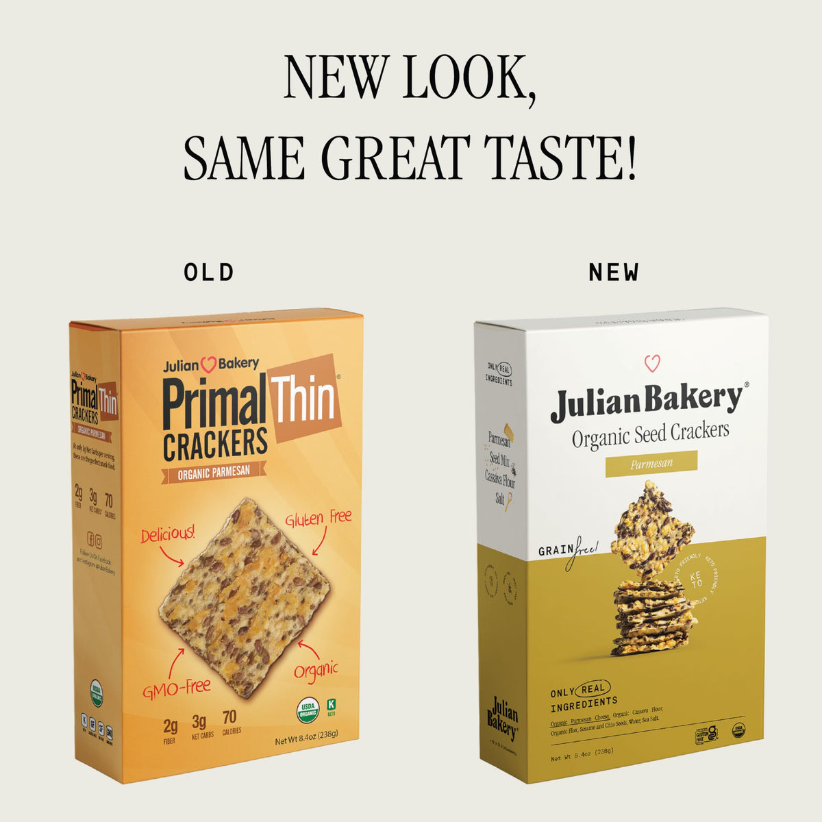 Julian Bakery Primal Thin Crackers Parmesan dip-ready for tasty pairings.