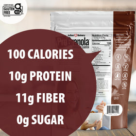 Close-up of ProGranola Chocolate cereal, low net carb crunch.