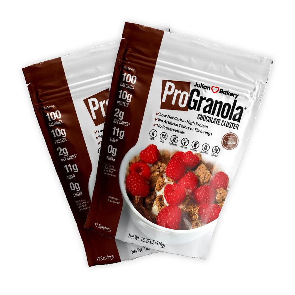 Julian Bakery ProGranola Chocolate crunch in a bowl, protein-packed breakfast option.