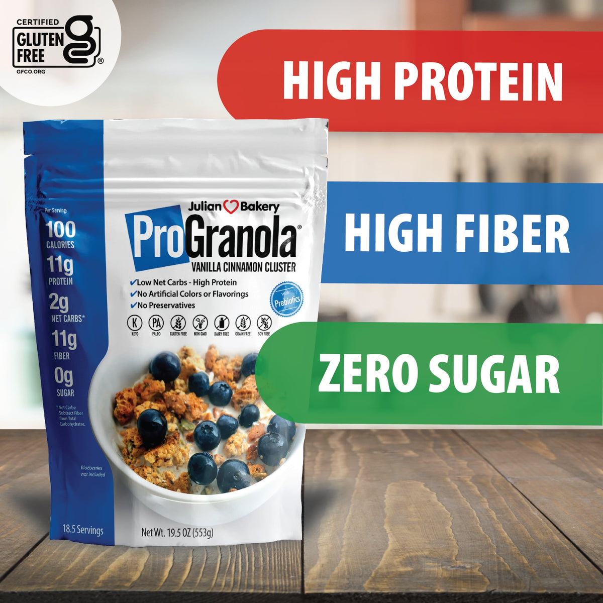 Julian Bakery ProGranola Vanilla Cinnamon bowl with milk for a protein-rich start
