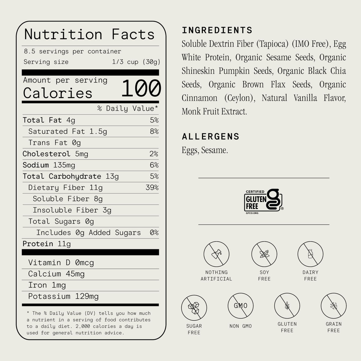 ProGanola Vanilla Cinnamon Cluster packaging and 9oz triple-pack display