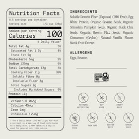 ProGanola Vanilla Cinnamon Cluster packaging and 9oz triple-pack display