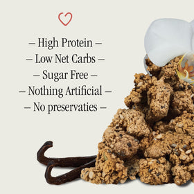 Julian Bakery ProGranola Vanilla Cluster ingredients list, plant-based protein and fiber profile.