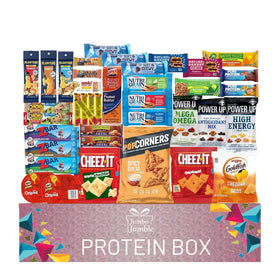 Jumbo Jumble snack box 40-count packaging showcases assorted protein snacks for easy gifting