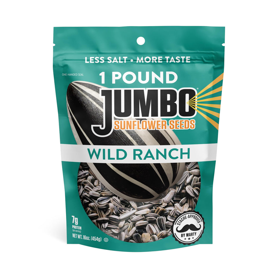 Jumbo Sunflower Seeds Ranch bag front: ready-to-eat snack with bold flavor.