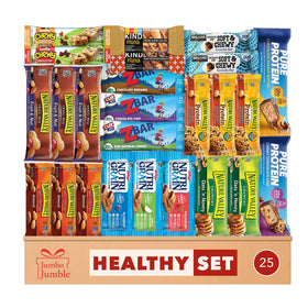 Jumbo Jumble protein bars collection in a snack box for quick protein boosts.