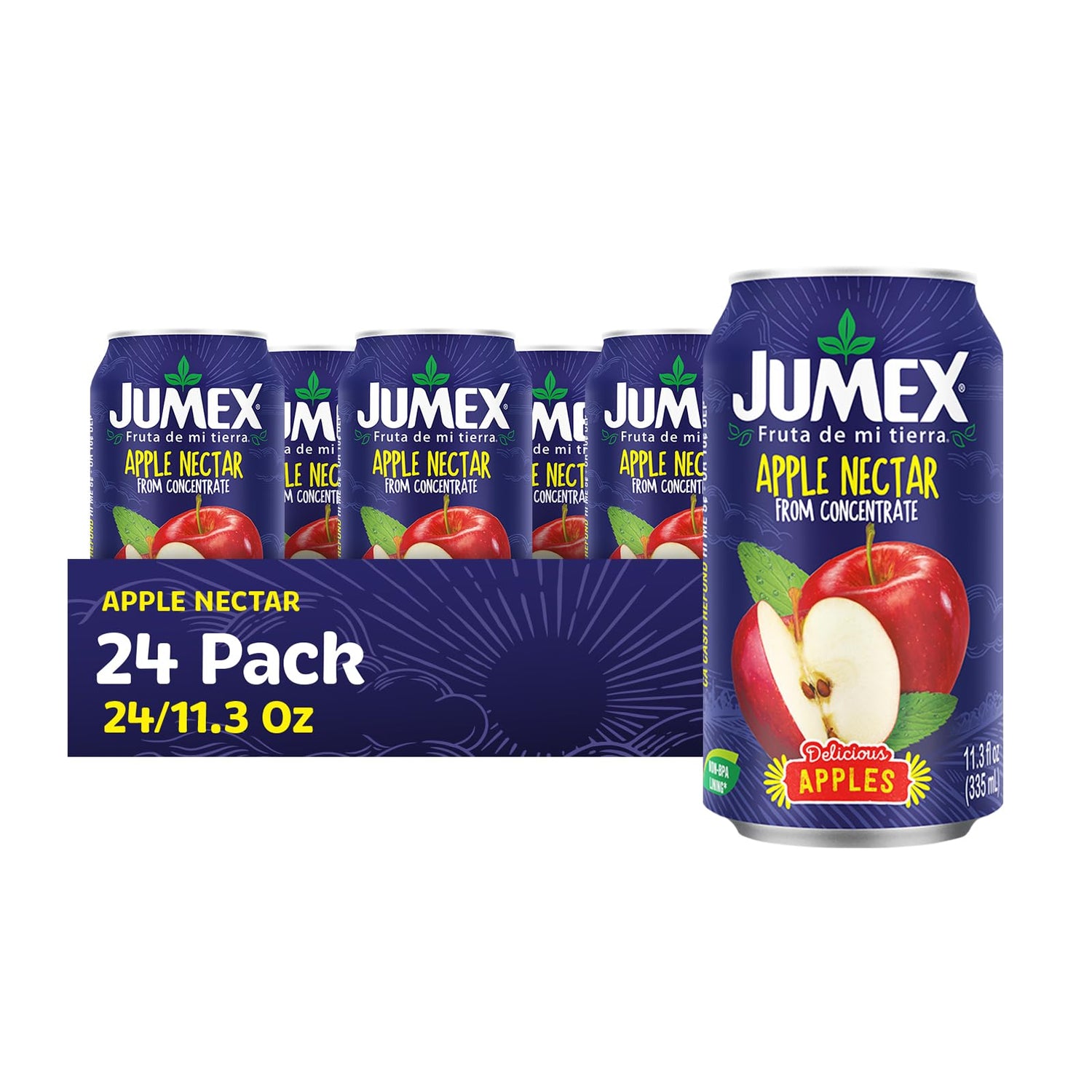 Jumex Apple Nectar bottle pouring, bright apple flavor, ready to refresh