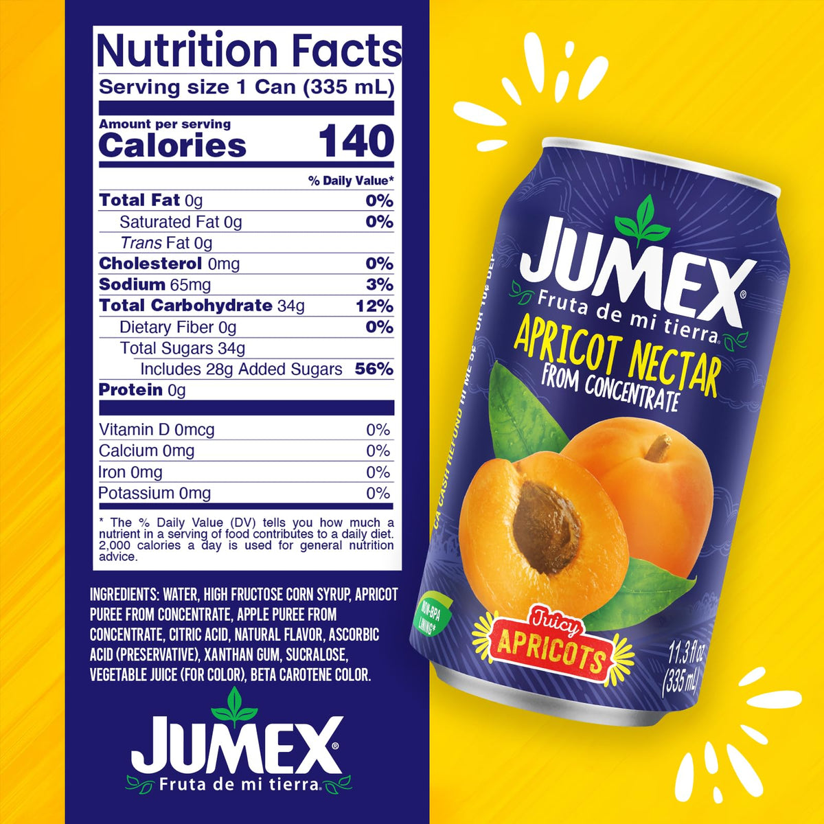Jumex Apricot Nectar is poured into a glass, perfect for cocktails