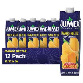 Jumex Mango Nectar bottle on counter, ready for smoothies or cocktails.