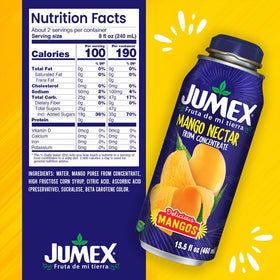 Jumex Mango Nectar bottle on table, ideal for tropical cocktails and mixes.
