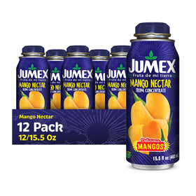 Jumex Mango Nectar can on a bright kitchen counter, ready to pour into a smoothie.