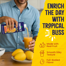 Jumex Mango Nectar used as a cocktail mixer for vacation-style beverages.