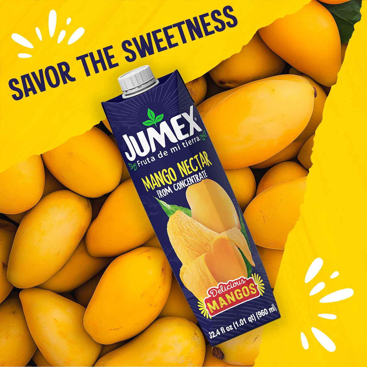 Family table scene with Jumex Mango Nectar as a refreshing finish.