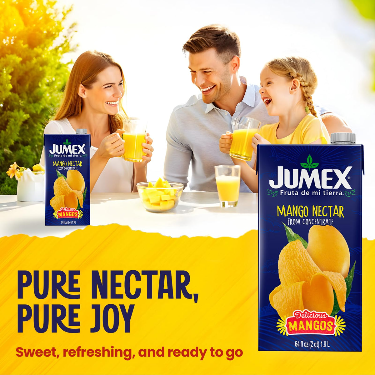 Jumex Mango Nectar glass poured over ice for tropical refreshment.