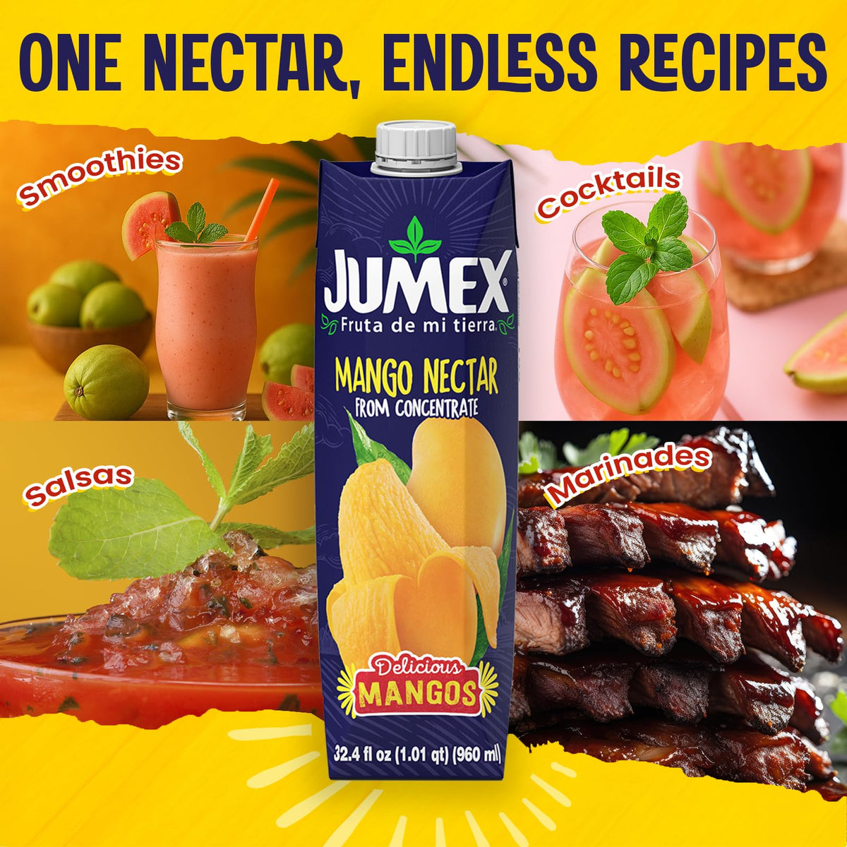 Pantry-stored Jumex Mango Nectar for quick flavor boosts.