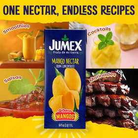 Jumex Mango Nectar smoothie prep visual shows breakfast versatility.