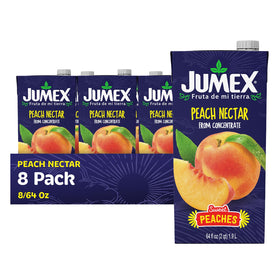 Jumex Peach Nectar bottle closeup showcasing real fruit flavor for refreshing home beverages.
