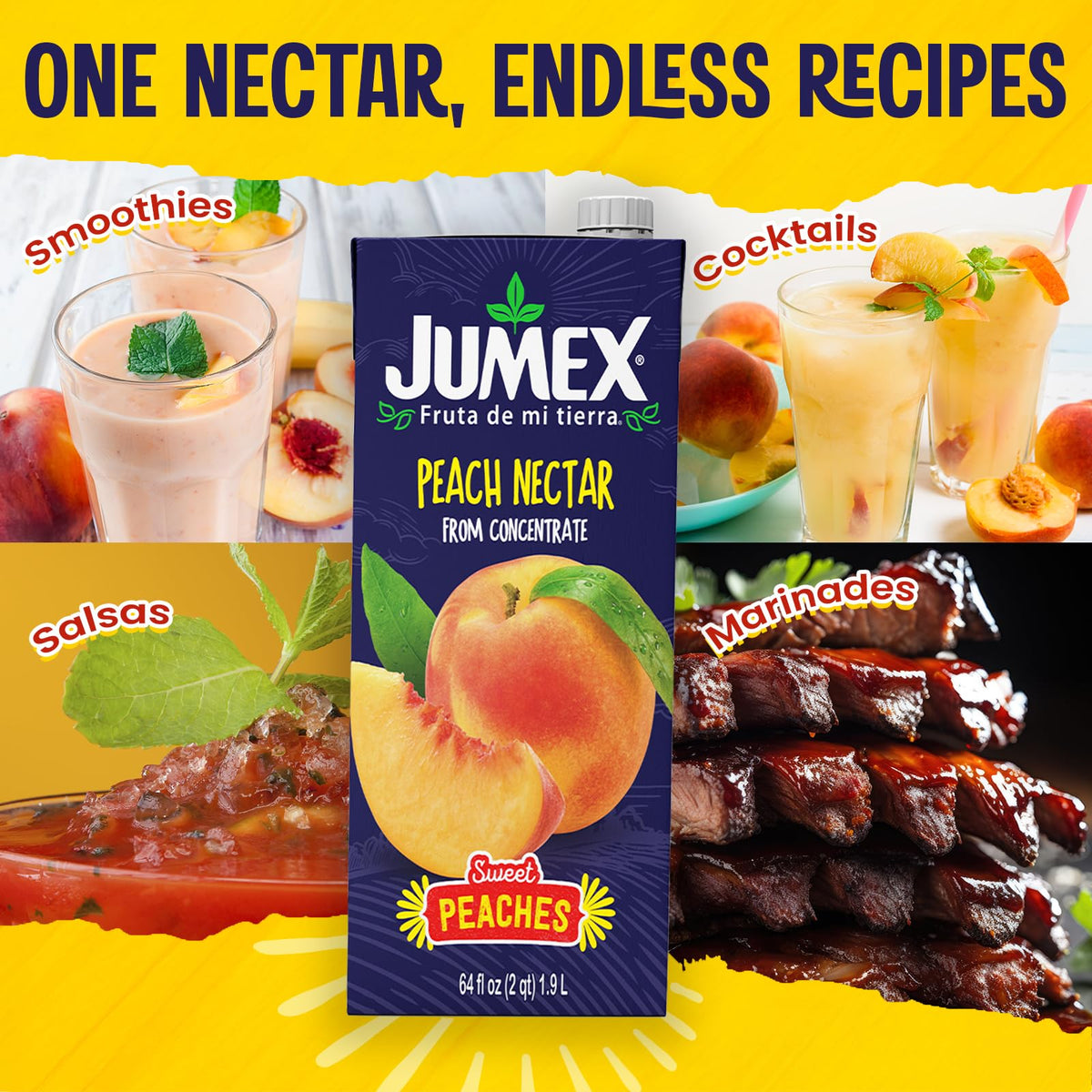 Jumex Peach Nectar smoothie-ready texture suggests rich nectar for breakfast blends.