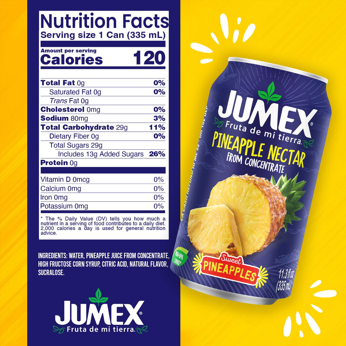 Jumex Pineapple Juice Nectar in glass, showcasing authentic pineapple flavor for cocktails
