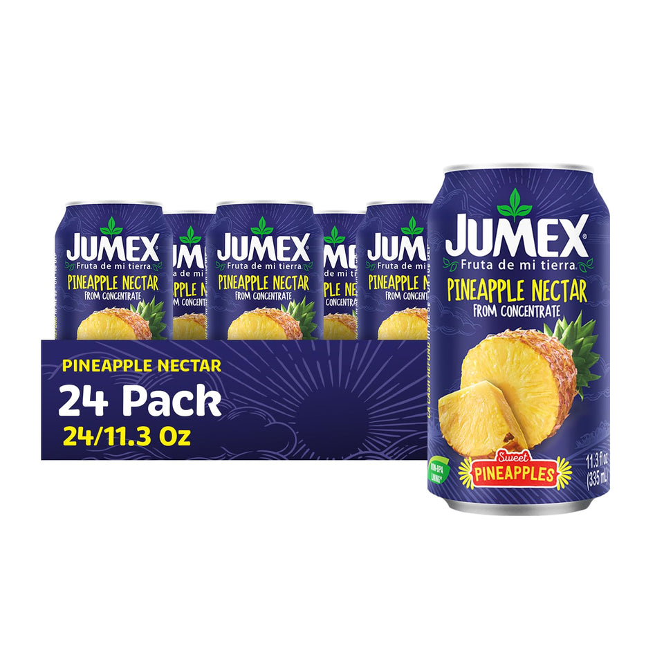 Jumex Pineapple Juice Nectar pouring into a glass, perfect for tropical smoothies