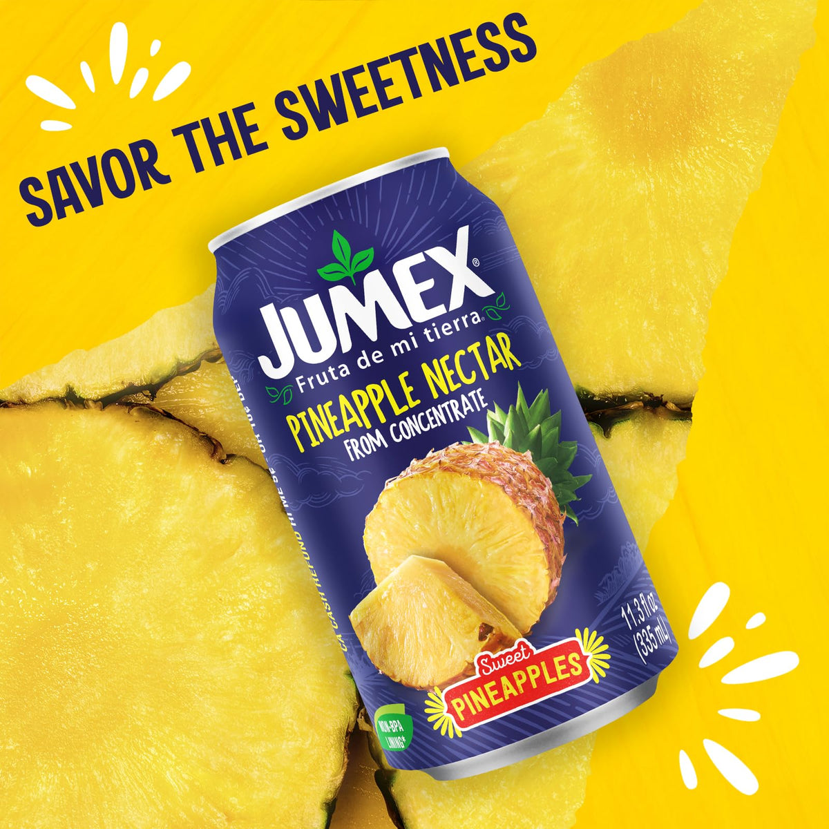 Jumex Pineapple Juice Nectar tropical setup conveying fresh flavor for drinks and desserts