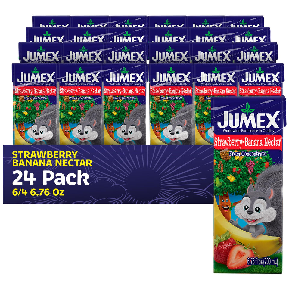 Jumex Strawberry Banana Nectar box for kids, convenient lunchbox snack.