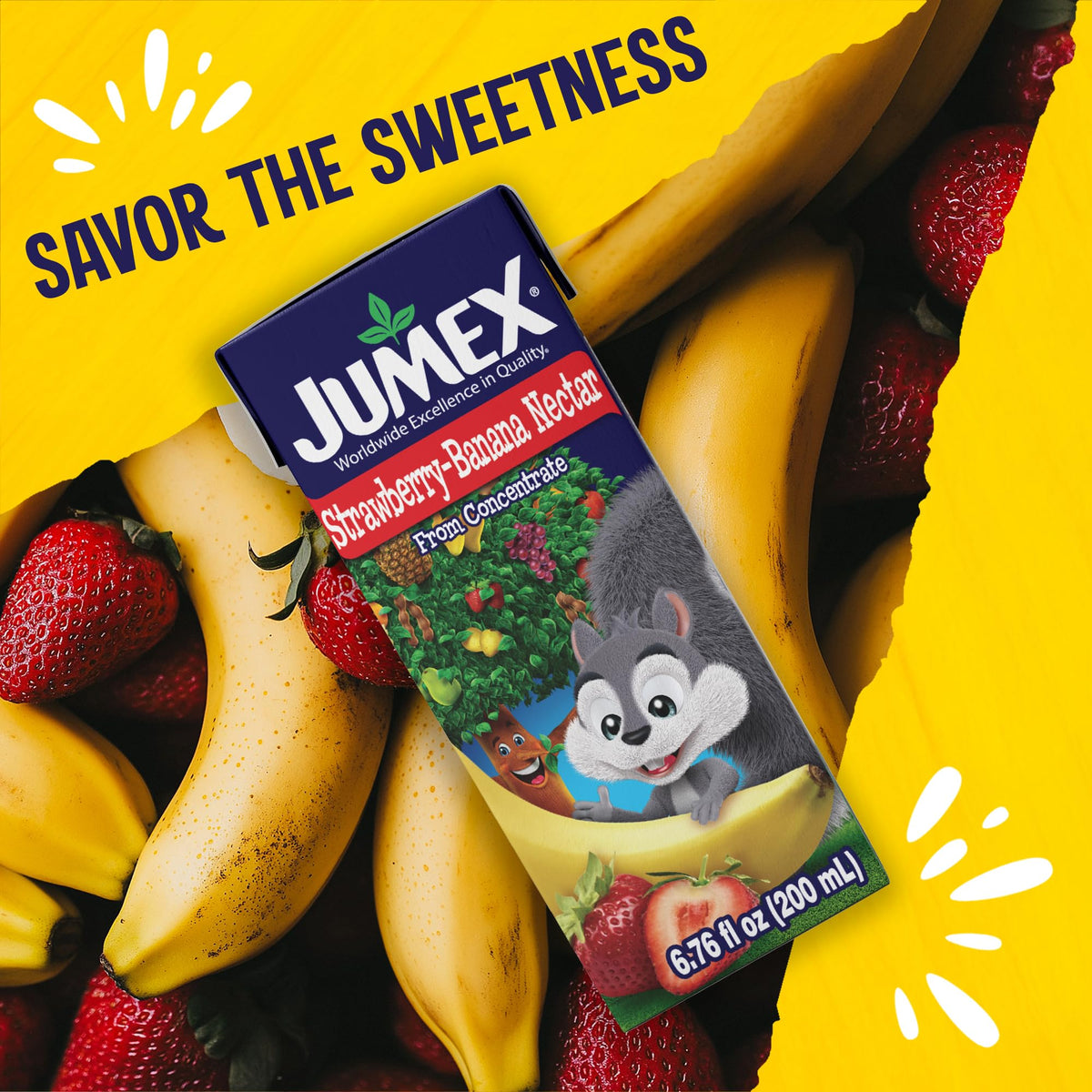 Jumex Strawberry Banana Nectar used as a dessert topping idea.