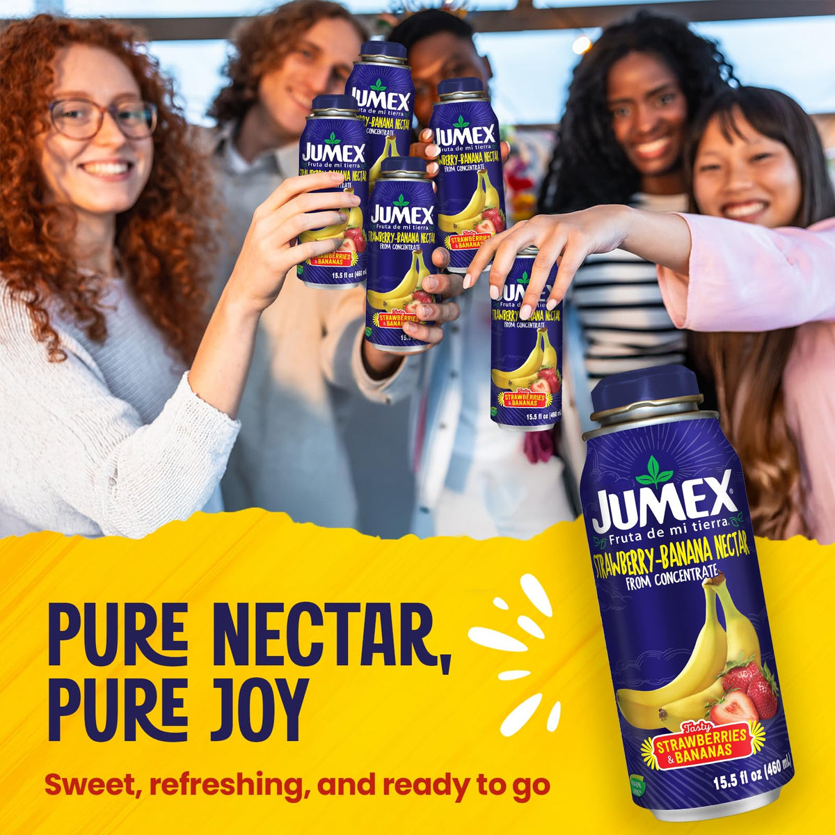 Jumex Strawberry Banana Nectar glass serve ideal for breakfast or mocktails.