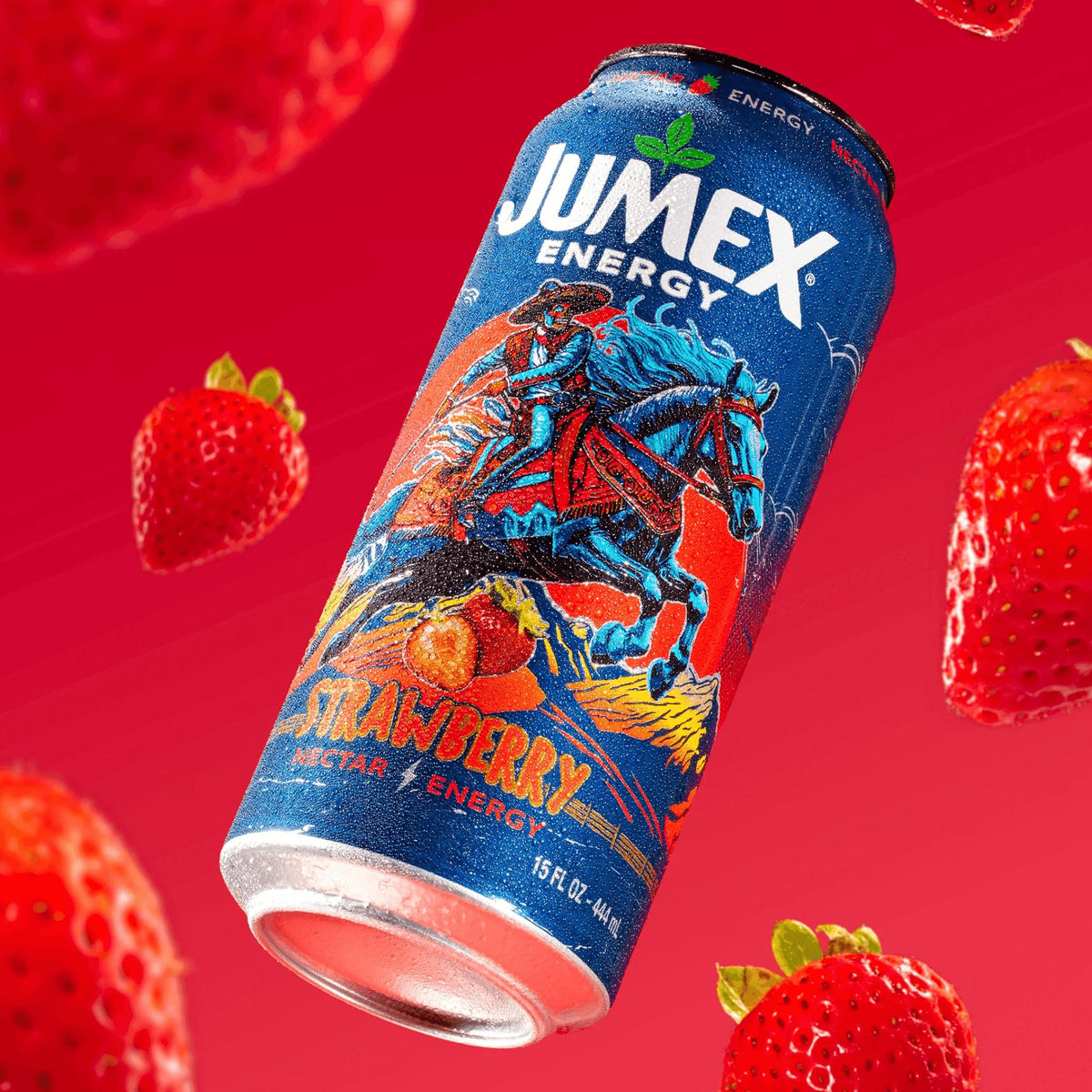 Jumex strawberry nectar pour into glass, ideal for a refreshing break.