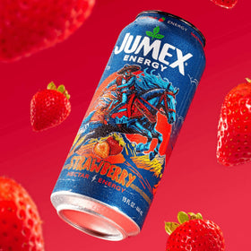 Jumex strawberry nectar pour into glass, ideal for a refreshing break.