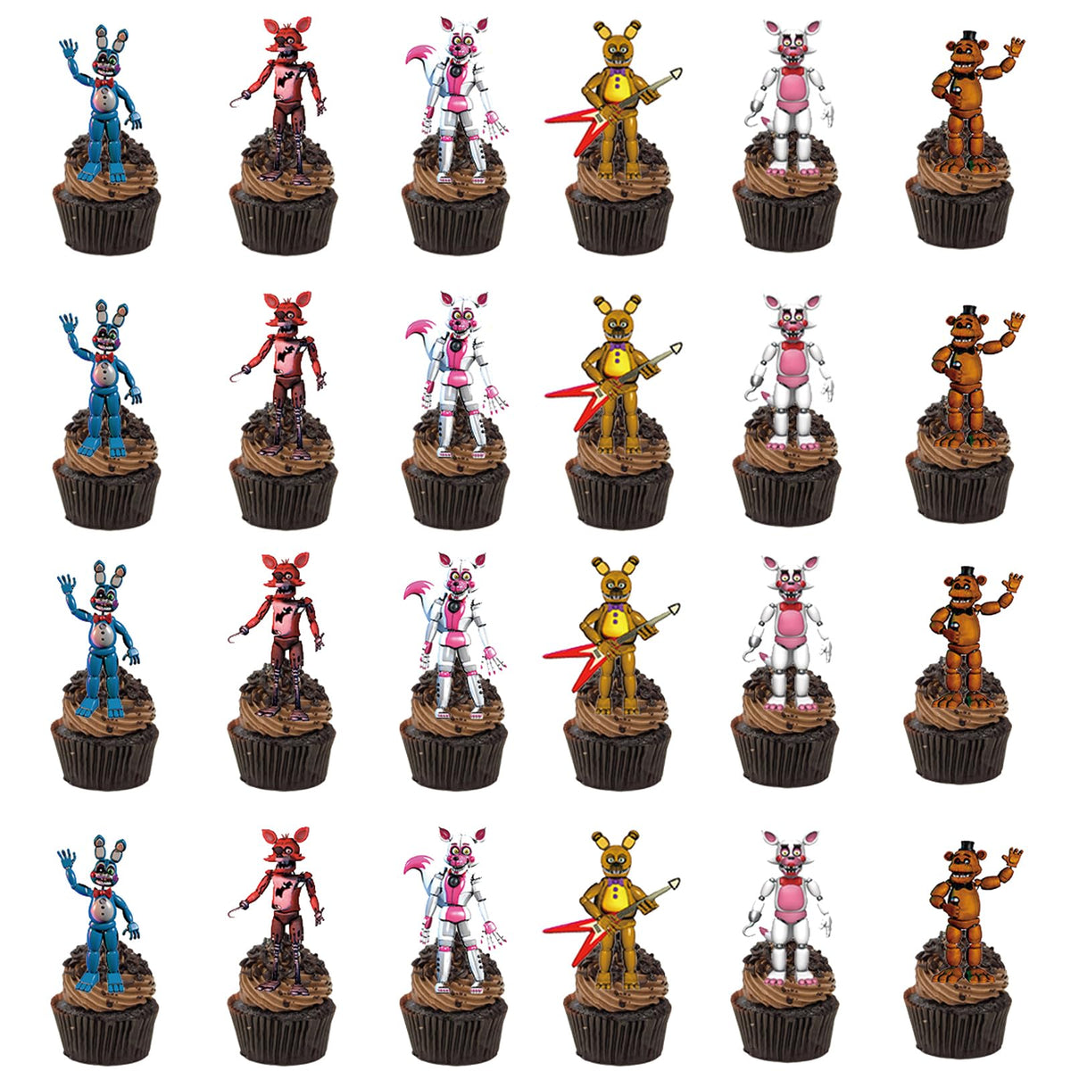Jun Qi Freddy cupcake toppers pack adds playful Freddy flair to cupcakes for themed parties.