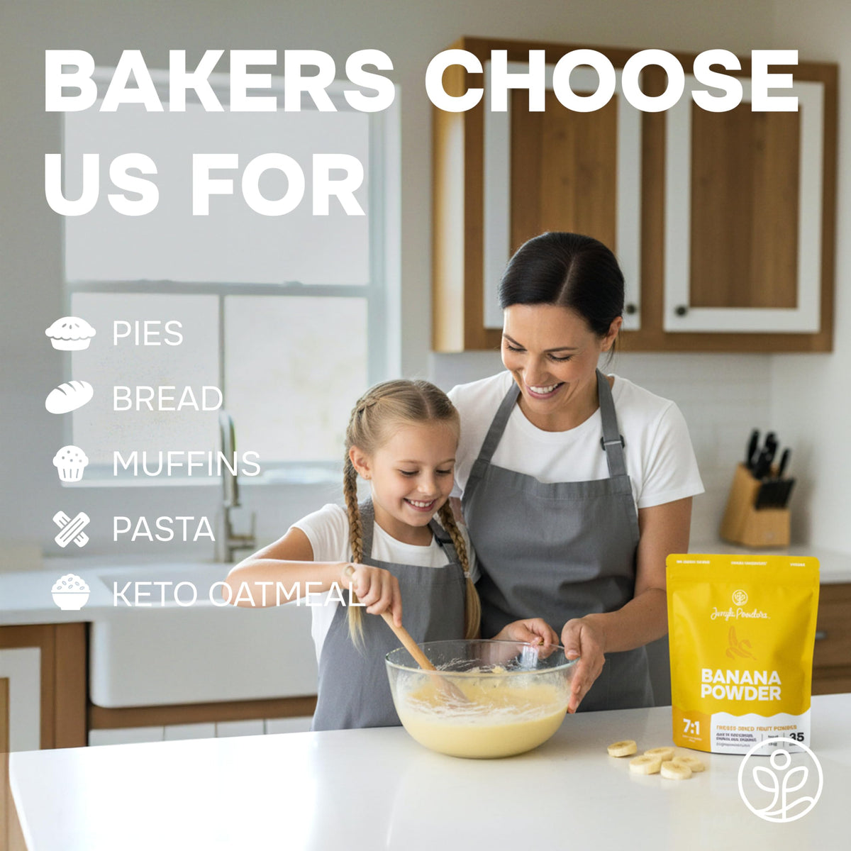 Banana powder added to baking batter to enhance aroma and color.