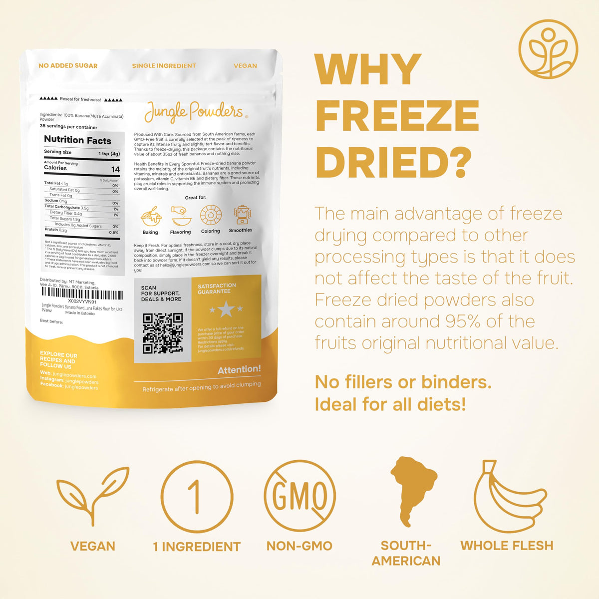 Label shows no additives or fillers for natural banana flavor.