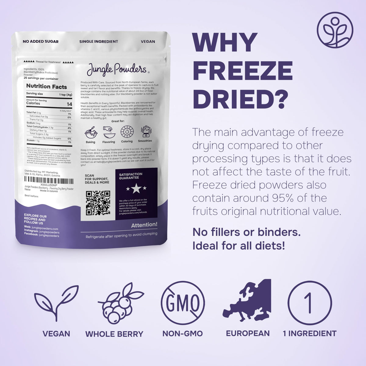 Dust of Jungle Powders blackberry powder on oats for fiber and flavor