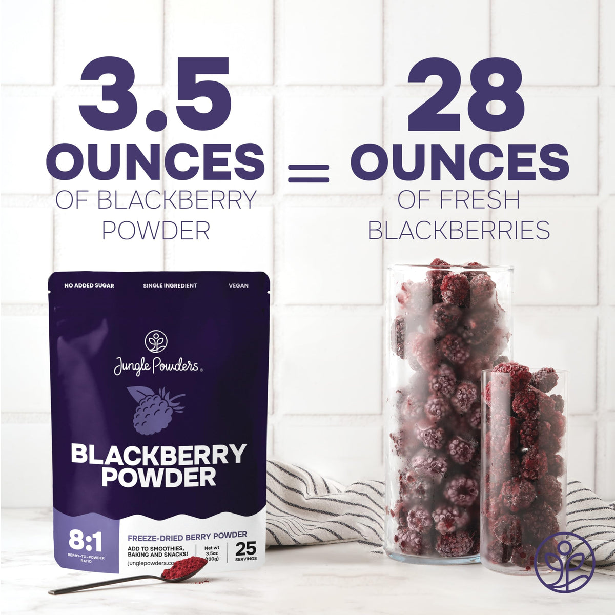 Jungle Powders blackberry powder in smoothie for color and flavor boost