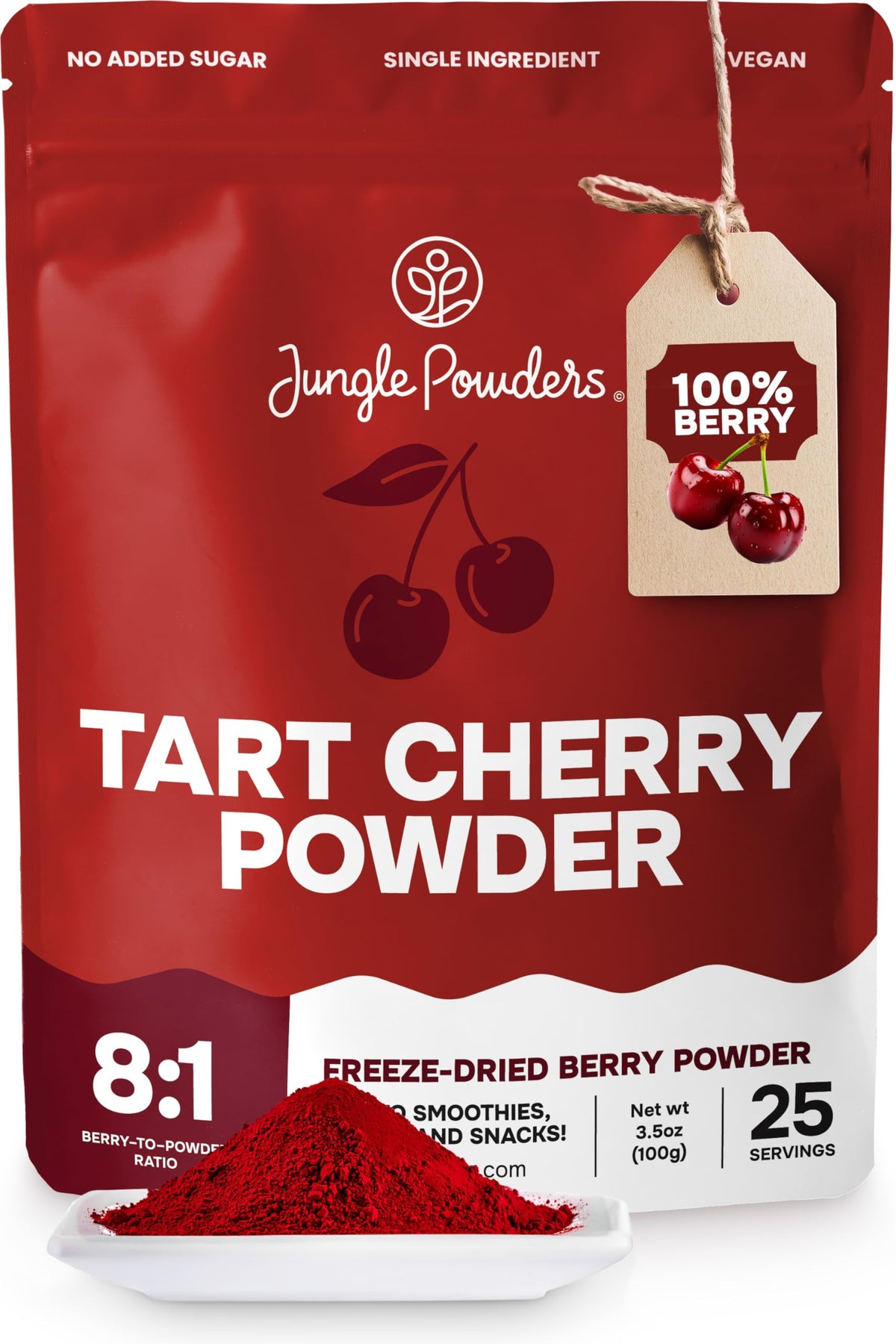 Jungle Powders Tart Cherry Powder bag with pure fruit flavor and color