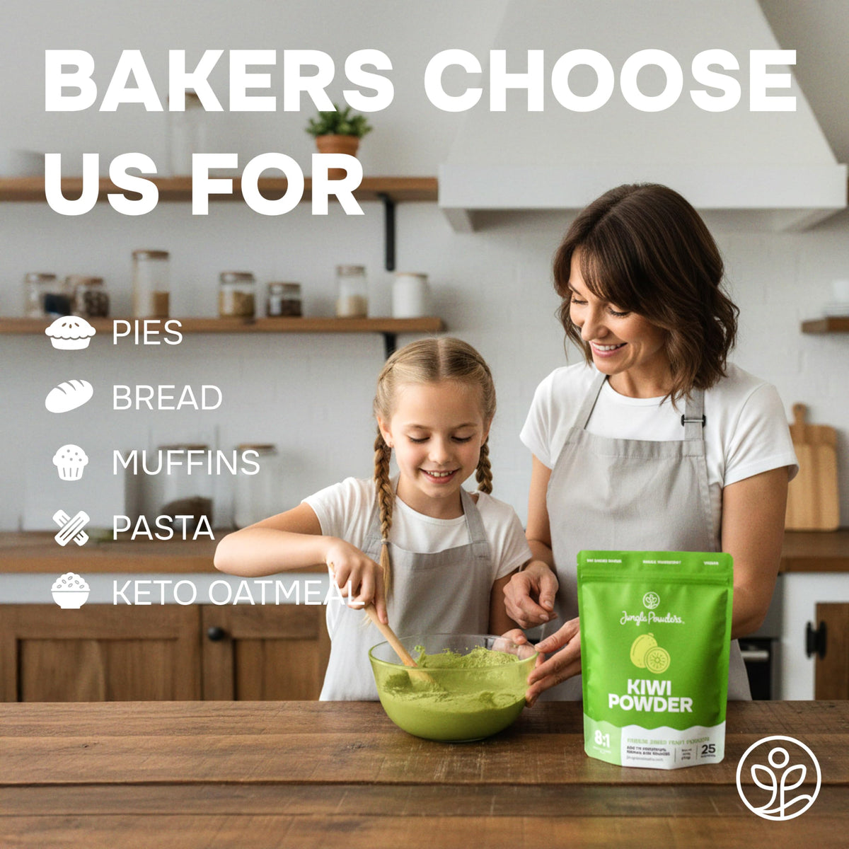 Jungle Powders Kiwi Powder baking use adds natural kiwi flavor to cakes.