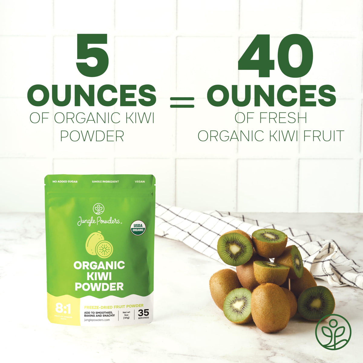 Jungle Powders Kiwi Powder in smoothie bowl for tropical flavor