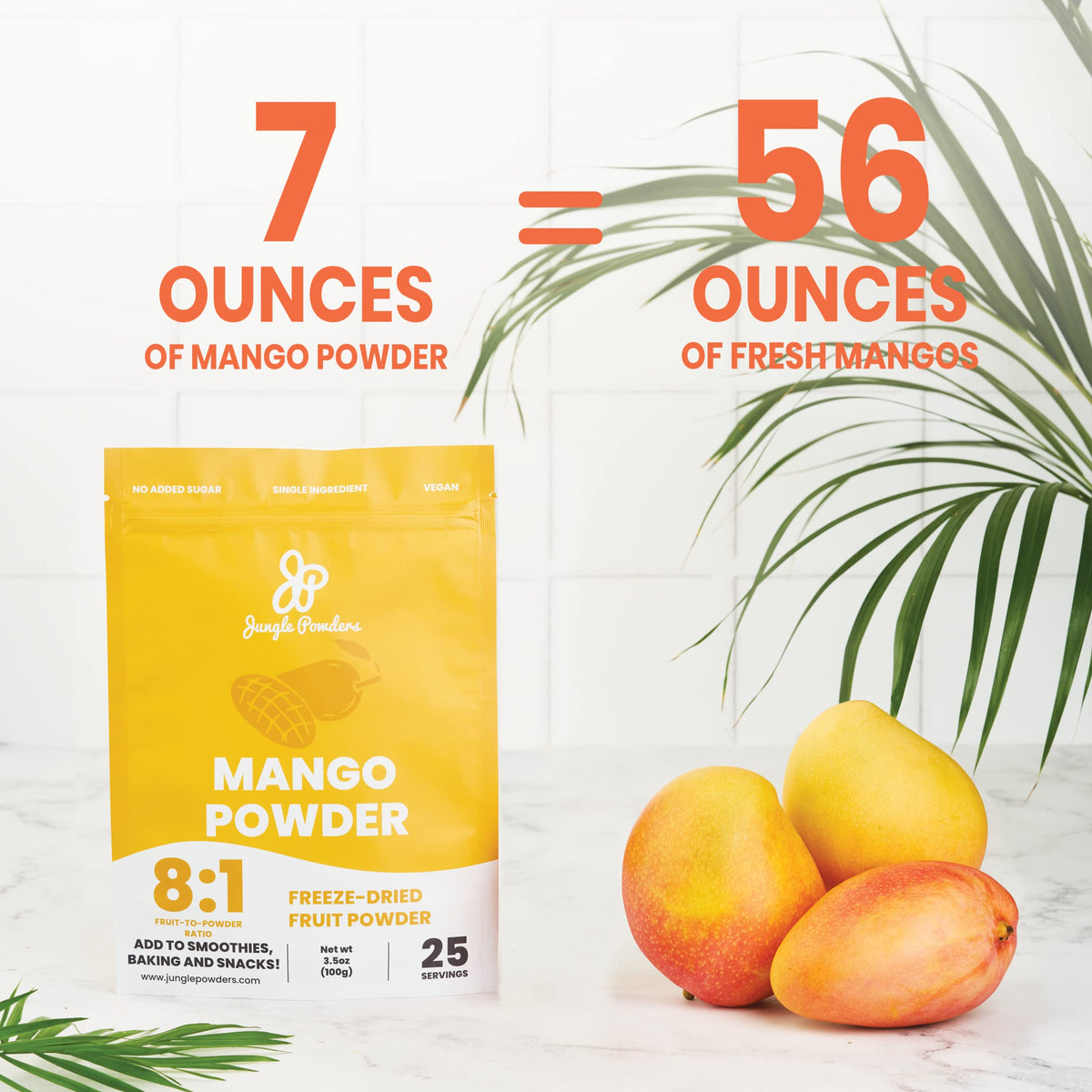 Mango powder scoop showing precise measurement for smoothies