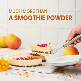 Mango powder in a smoothie with vibrant color and tropical aroma