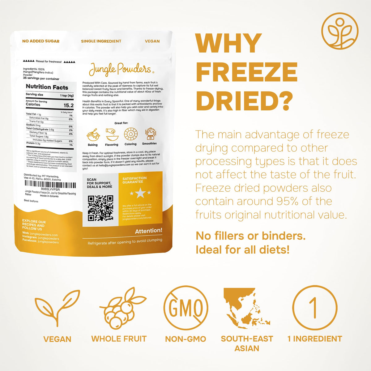 Jungle Powders no-additives-freeze-dried-mango powder keeps pure flavor.