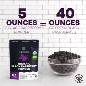 Jungle Powders organic black raspberry powder pouring; convenient seasoning for smoothies