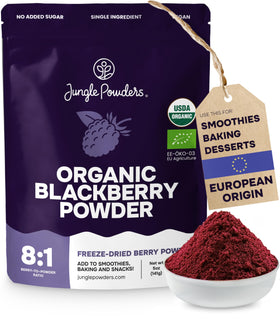 Jungle Powders Organic Blackberry Powder bag ready for baking
