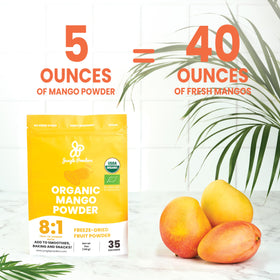 Jungle Powders Organic Mango Powder bottle-in-beverage adds tropical notes on the go
