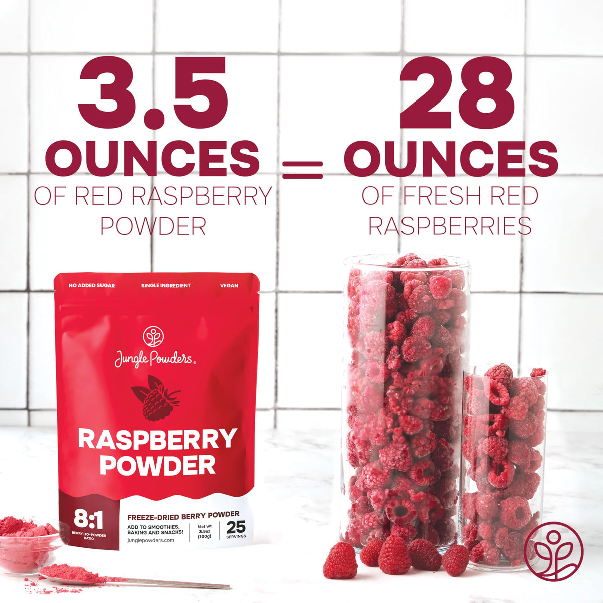 Jungle Powders Raspberry Powder label close-up showing natural ingredients