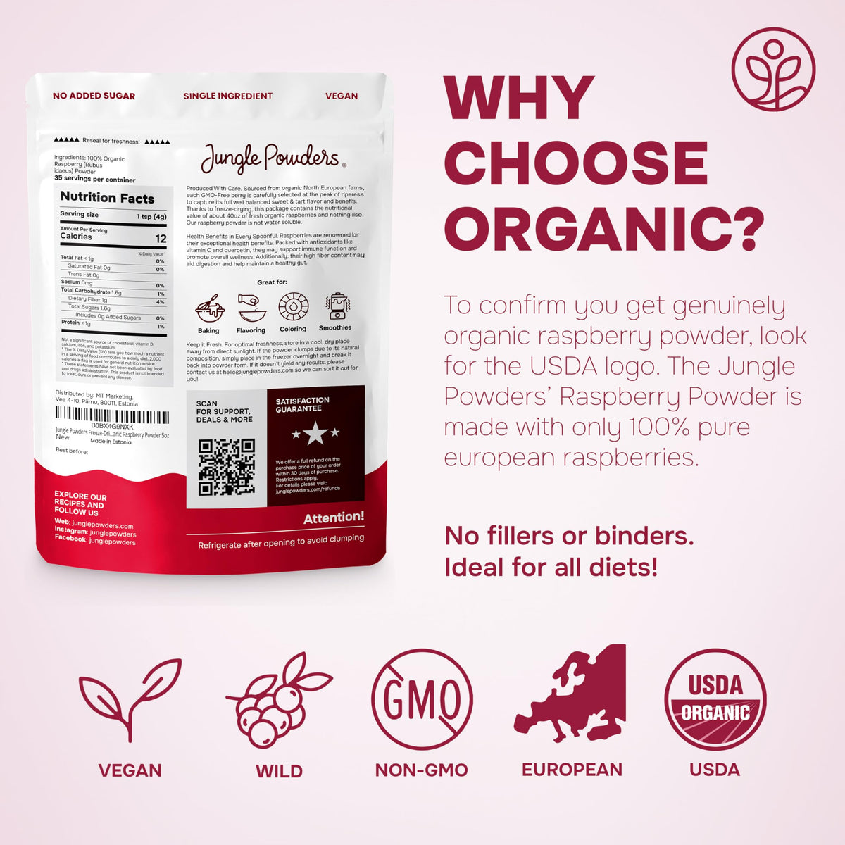 Jungle Powders raspberry powder storage tin, ready for year-round use.