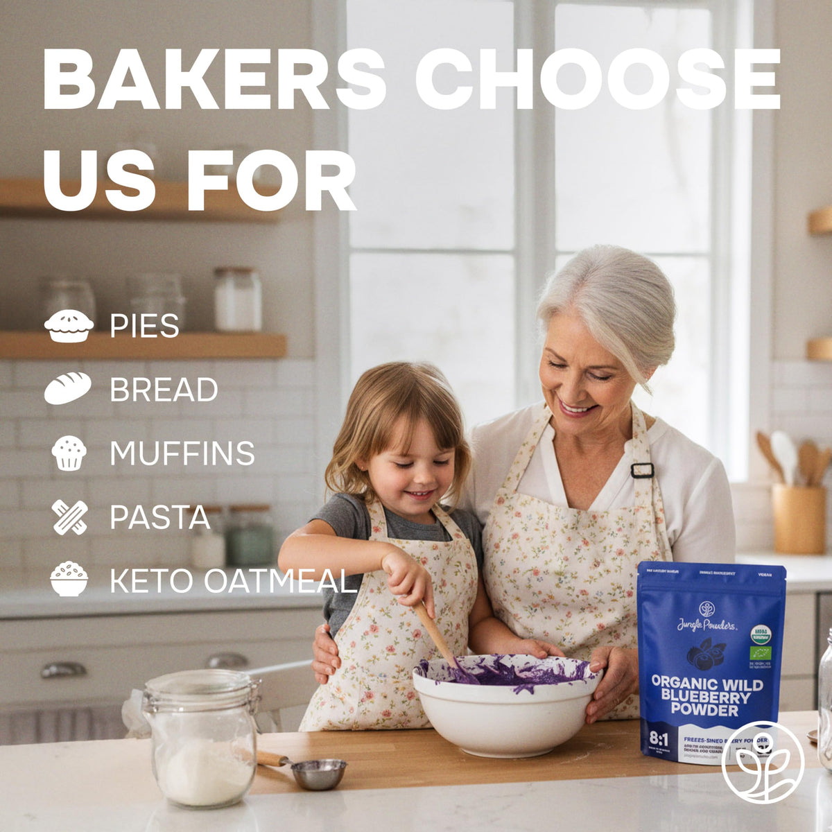 Jungle Powders Wild Blueberry Powder used in baking for vibrant desserts