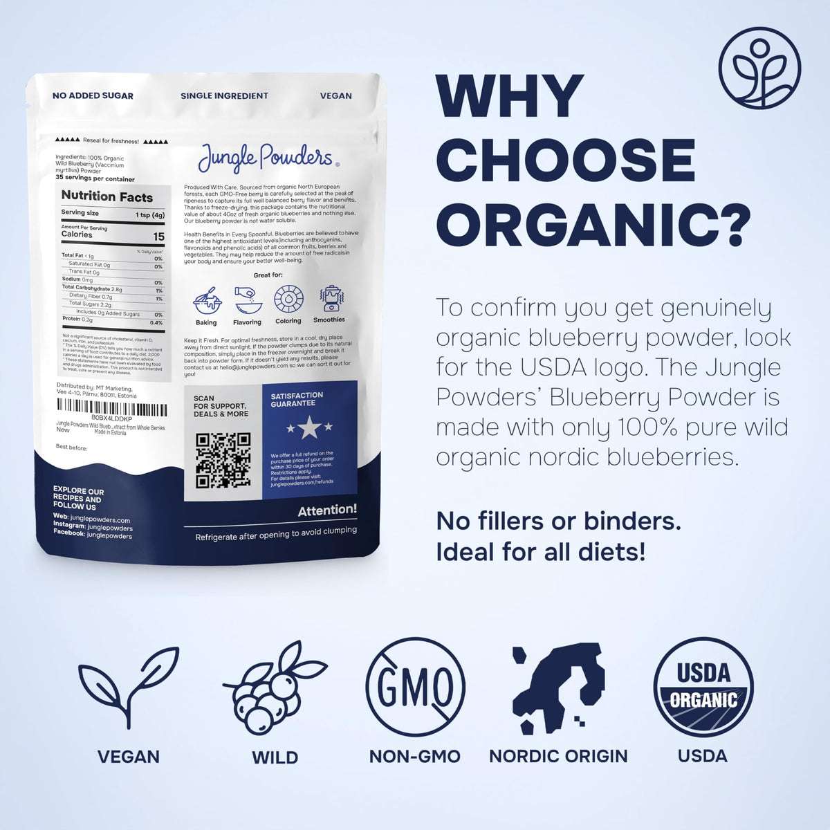 Jungle Powders Wild Blueberry Powder added to foods for natural blueberry hue