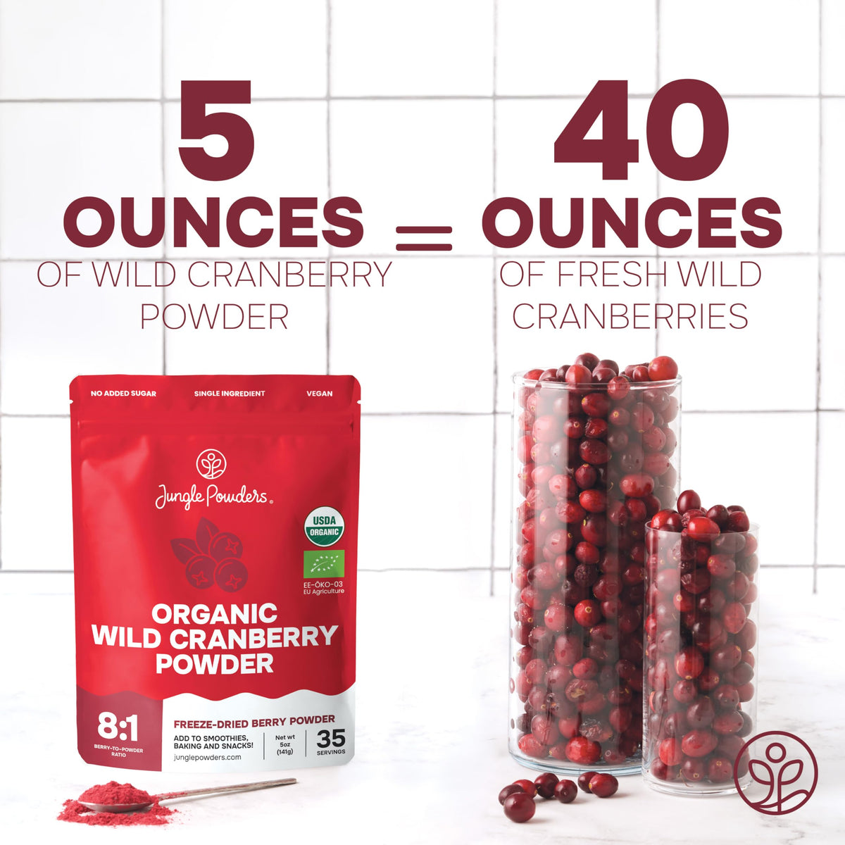 Close-up of Jungle Powders Wild Cranberry Powder reveals vibrant color and fine texture.